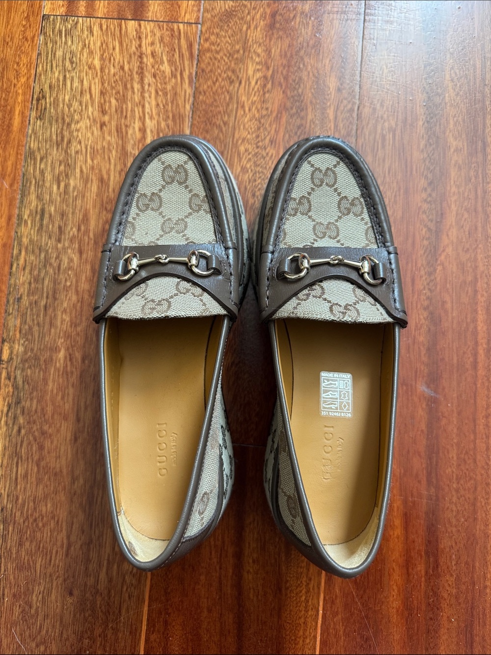 Gucci Brown GG Canvas Leather Horsebit Loafers